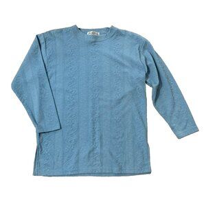 Vintage Jessica Roberts Blue Blouse 3/4 Sleeve Floral Shirt Top Women Medium